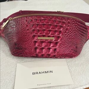Brahmin Fuchsia Crocodile Embossed Crossbody Bag